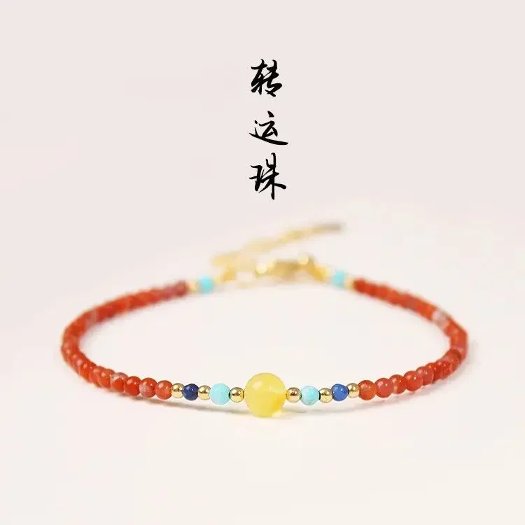 Beeswax Lucky Bead Fairy Bracelet Girls High-value Explosions Ins Handmade South Red Hand String 14K Gold-plated Extended Chain