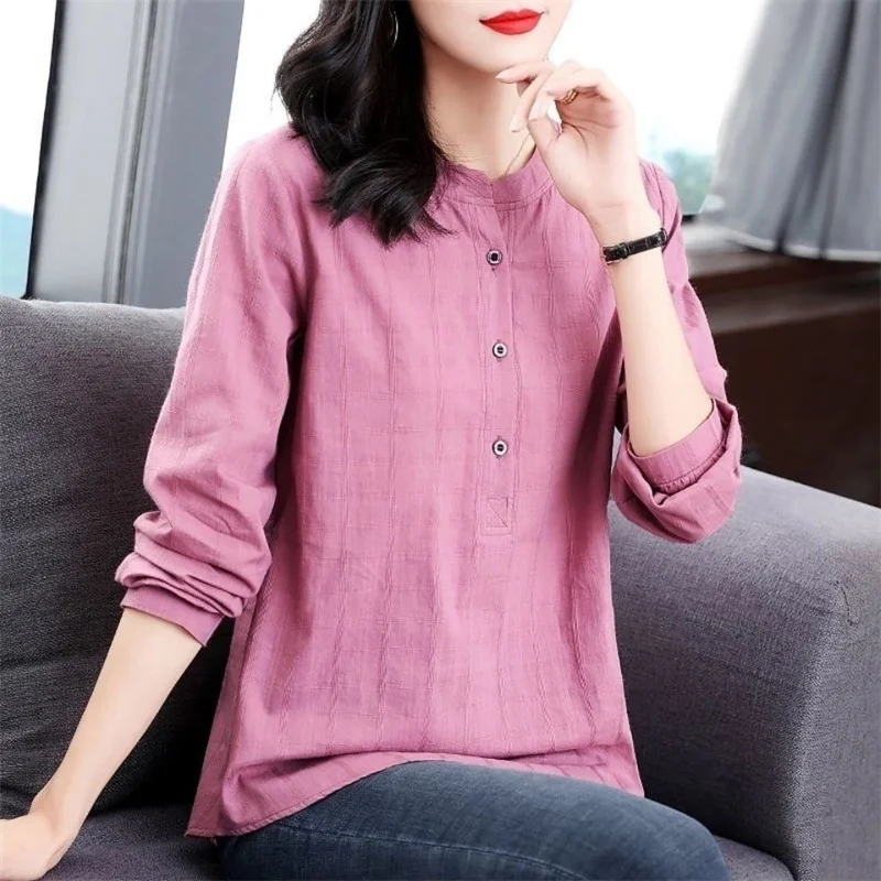 Woman Spring Autumn Style Blouses Shirts Lady Casual Long Sleeve Stand Collar Blusas Tops DF4850