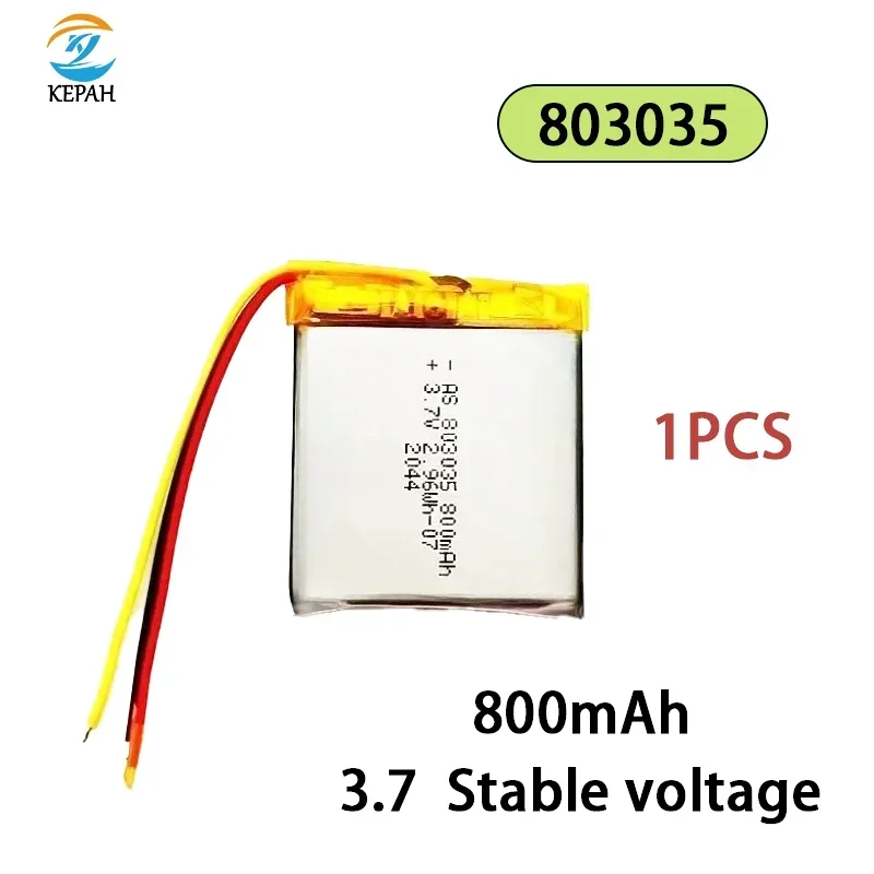 3.7V Rechargeable Polymer Lithium Battery, 803035, 800mAh, Game Console, GPS Navigator, MP3, Etc.