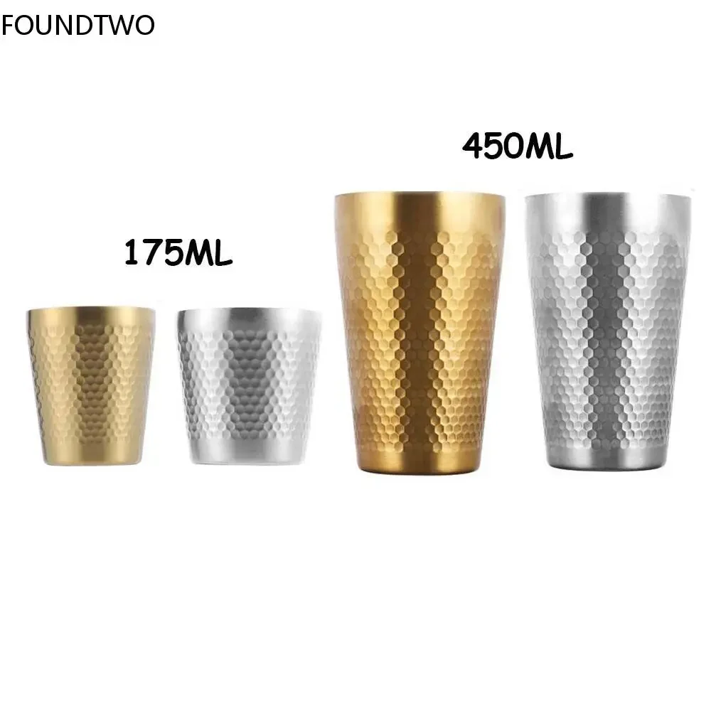 

Double-Wall Keep Cold Beer Cup 304 Stainless Steel Mug Hammered Texture Water Mugs Coffee Travel Mug Anti-scalding Anti-fall