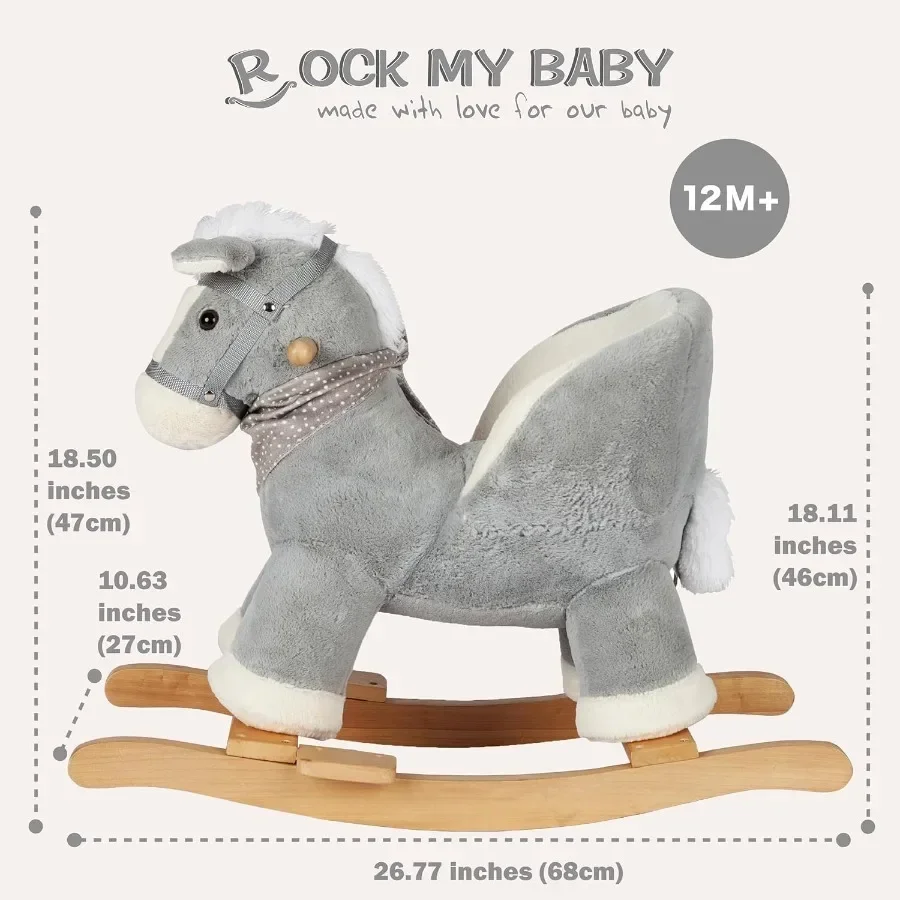 Schommelend grijs paard met stoel Pluche gevulde schommelpony met realistisch geluid Baby-schommeldier voor peuters 13-rit op CPC Ce