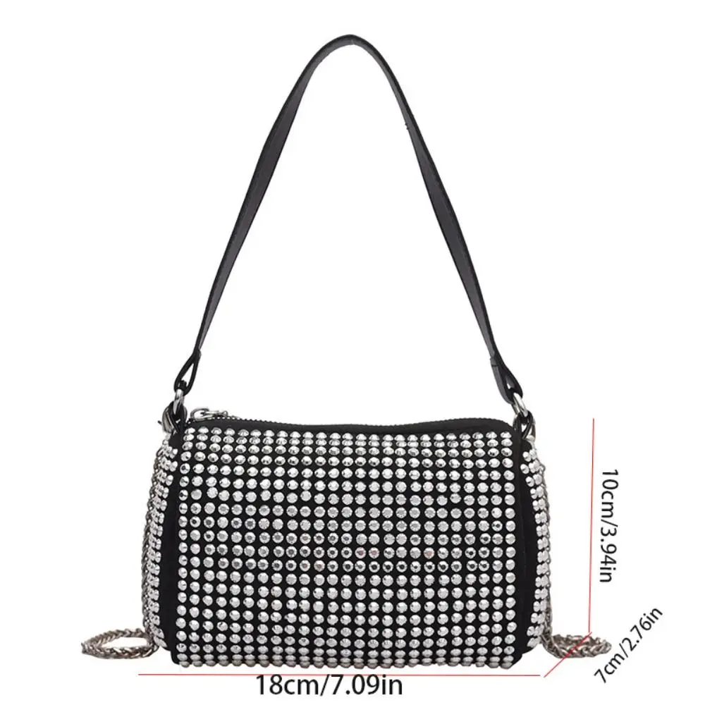 Fashion Large Capacity Rhinestone Handbag Blingbling Shiny Small Square Bag Pillow Bag Zipper Crossbody Bag Party