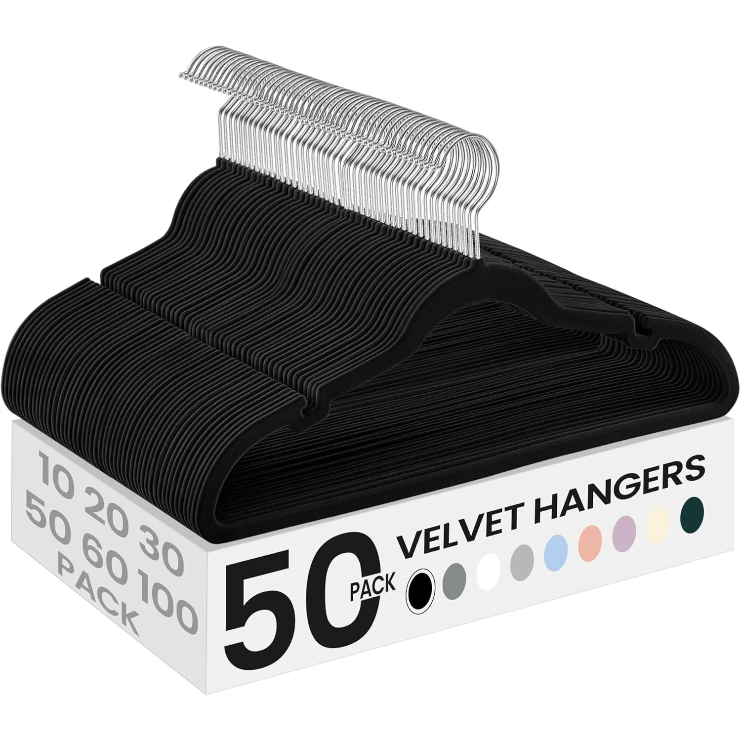 

Velvet Hangers 50 Pack, Non-Slip Clothes Hangers with Shoulder Notches, Pants Bar, 360° Swivel Hook, Space-Saving for Closet