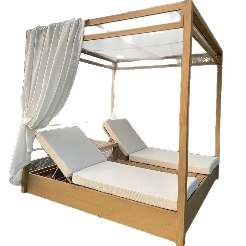 

Outdoor recliner swimming pool recliner furniture teak solid wood high-end hotel designer recliner double single bed