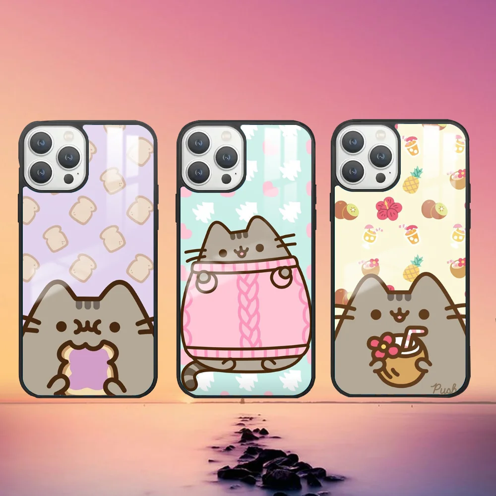 Cartoon P-Pusheens Cute Cat IMD Phone Case For iPhone 16 15 14 13 12 11 Pro Max Plus Mini PC Fashion High Quality mirror