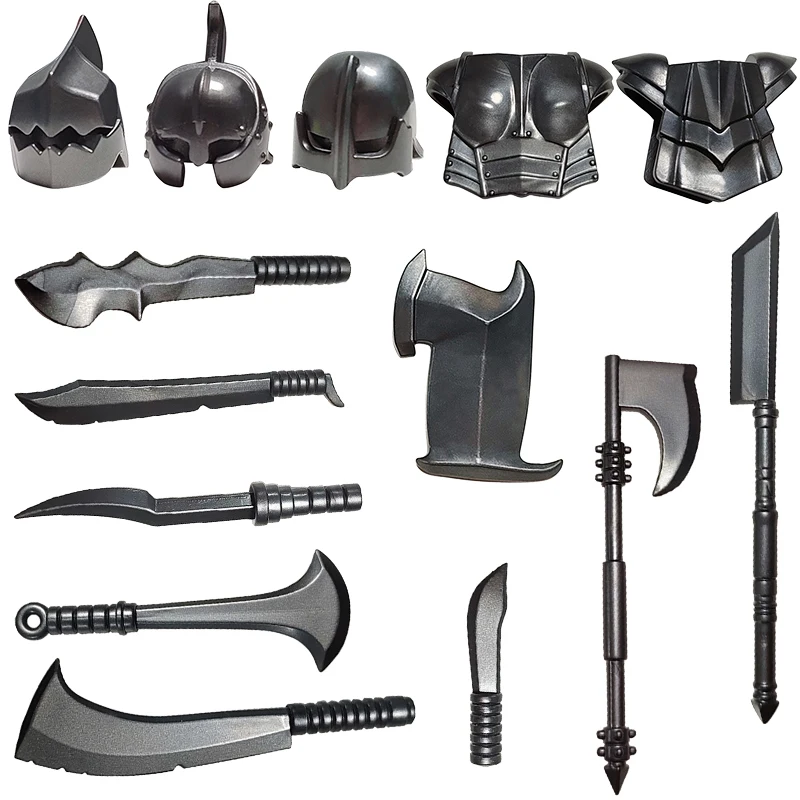 Medieval Military Castle Knights Set Crusades Weapon Accessories Building Block Double-edged Sword Helmet Hat Spear Sword Bricks