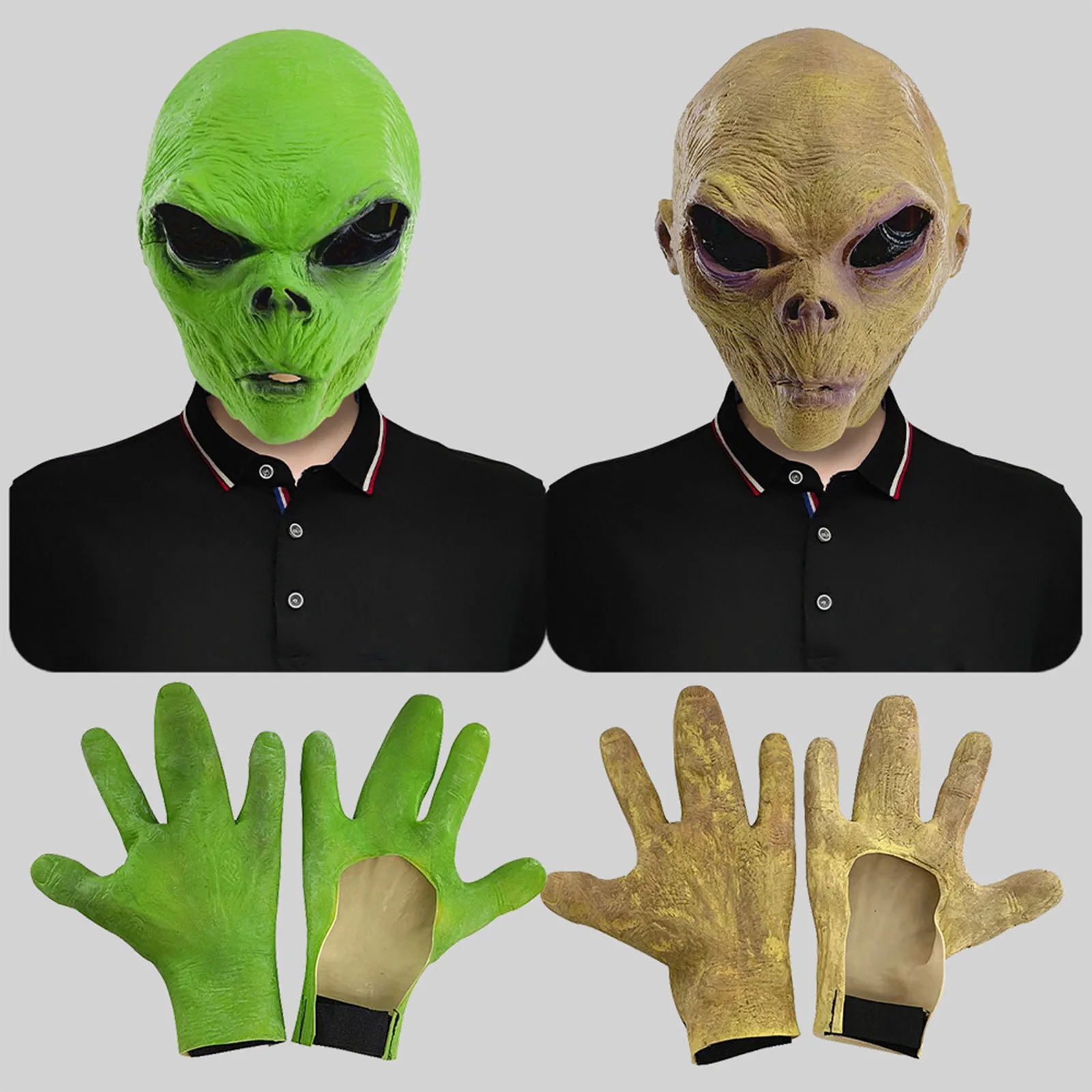Ensemble de masques extraterrestres de qualité professionnelle, avec conception réaliste en Latex et gants assortis pour enfants et adultes, fêtes costumées d'halloween