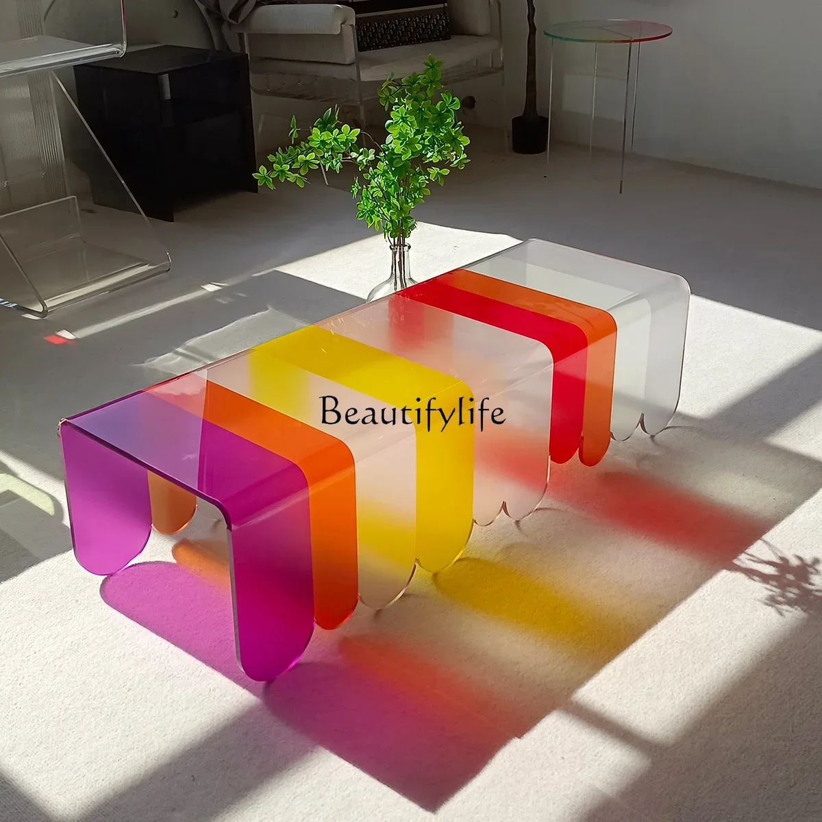 

ls 18Nordic living room color coffee table modern creative color matching acrylic hotel exhibition hall coffee table
