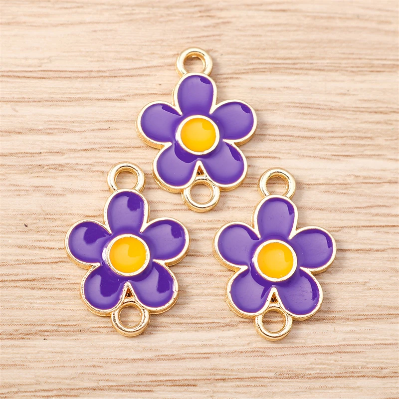 10 Stück 13x18mm Niedliche Bunte Emaille-Blumen-Verbinder für Schmuckherstellung Halsketten Armbänder Ohrringe DIY Handgemachte Bastelzubehör – Detail 11