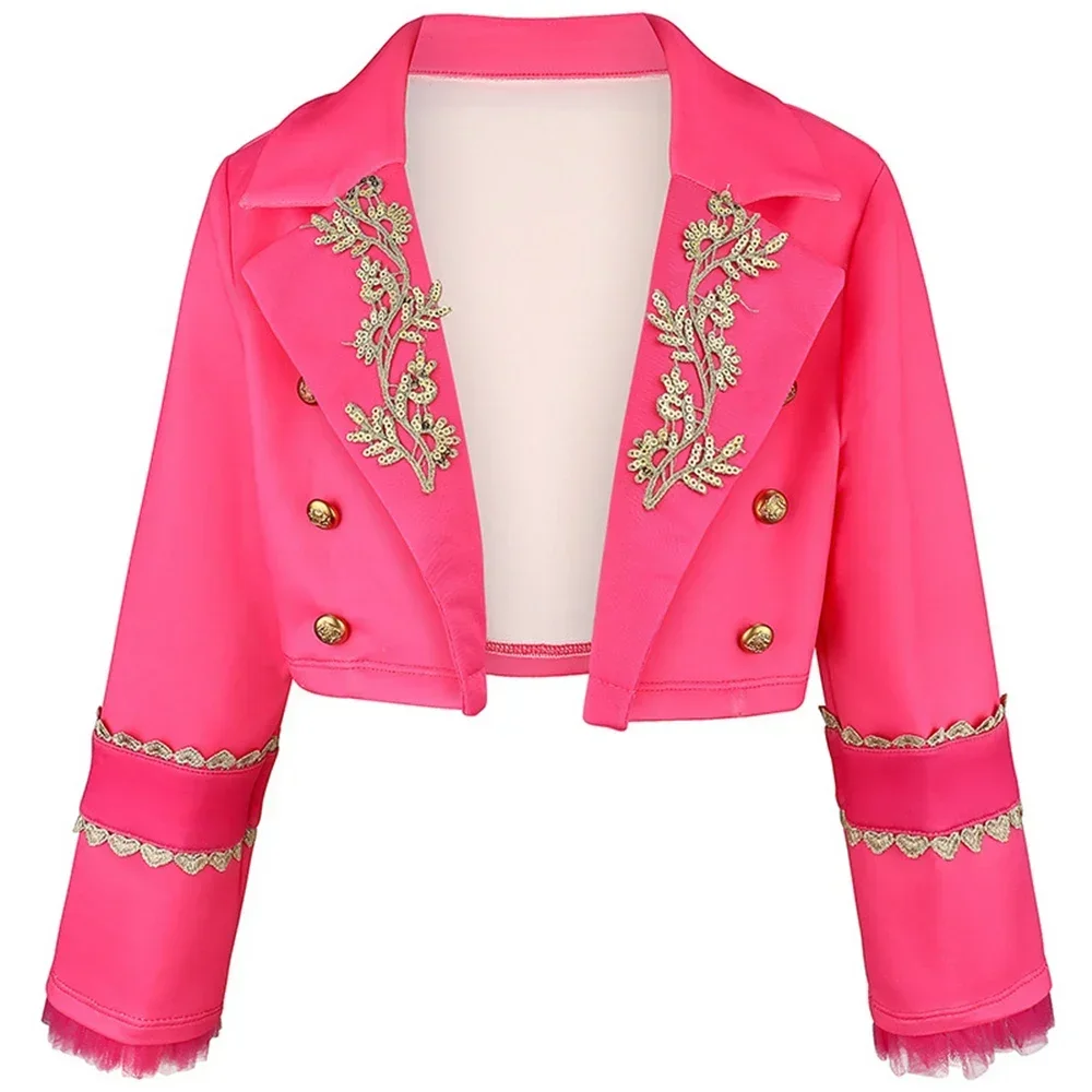2026 Descendants Girls Princess Pink Costume Halloween Retro Long Sleeve Blazer Sweet Tiered Dress Birthday Party Fancy Outfit view 6