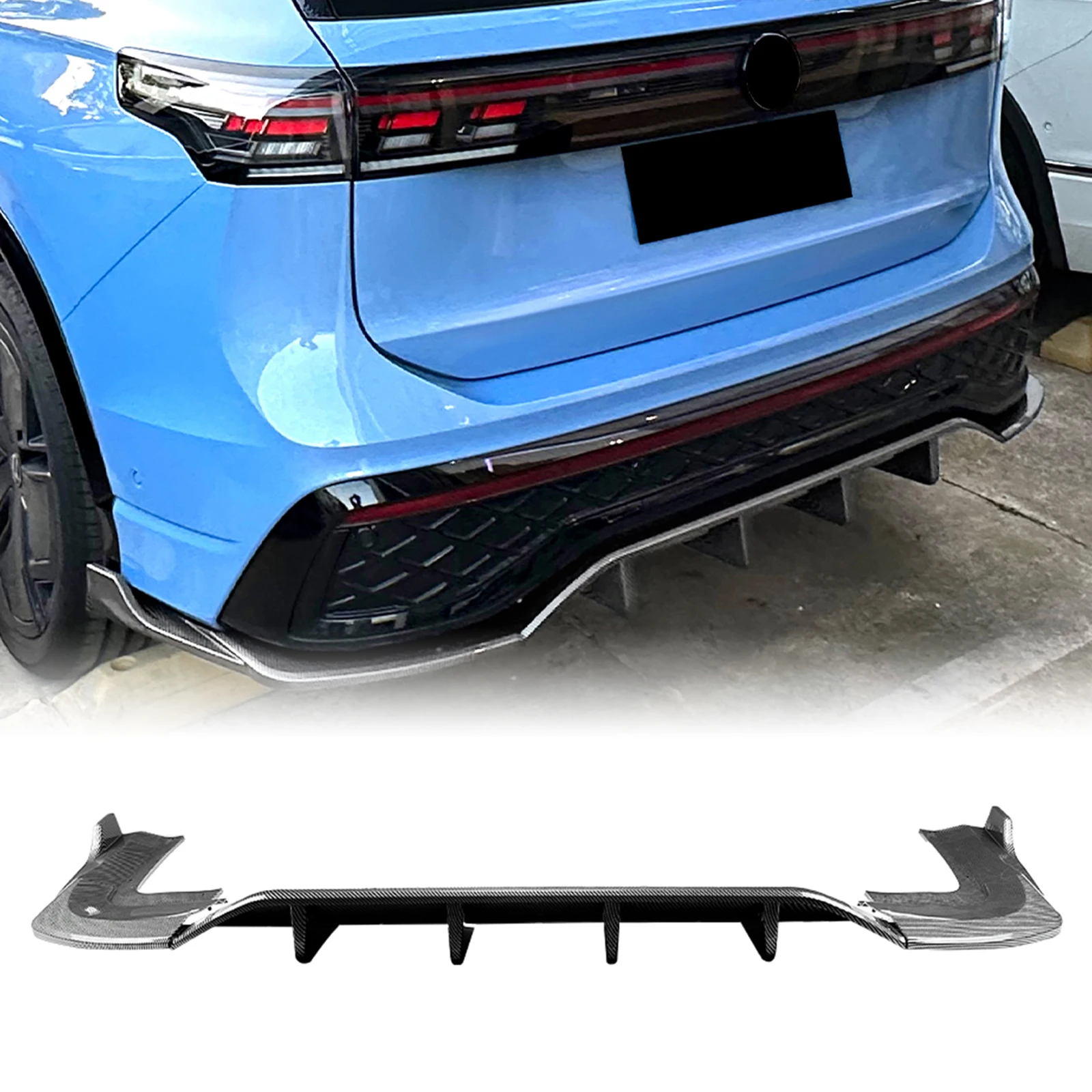 

Rear Bumper Diffuser Lip For Volkswagen VW Tiguan MK3 Rline 2024-2025 Carbon Fiber Look/Gloss Black Boot Tail Spoiler Splitter