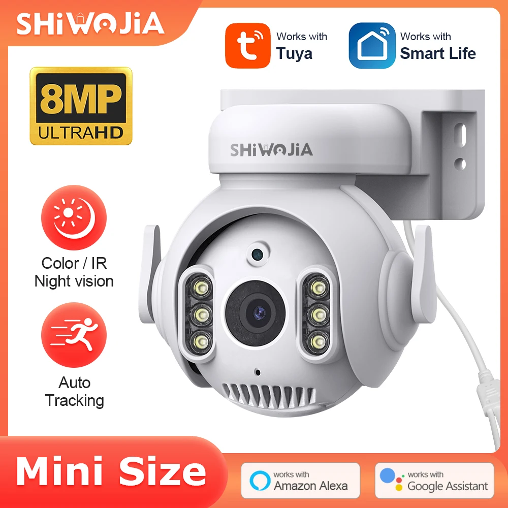 

SHIWOJIA 5MP/8MP WIFI Camera Tuya Smart Outdoor Home Security Auto Tracking Human Detection Color Night WIFI CCTV Surveillanc