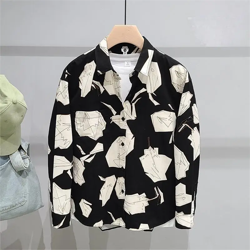 

Повседневная мужская рубашка с длинным рукавом и принтом, весенне-осенняя свободная верхняя одежда из полиэфирного волокна, молодежная, не требует глажки.