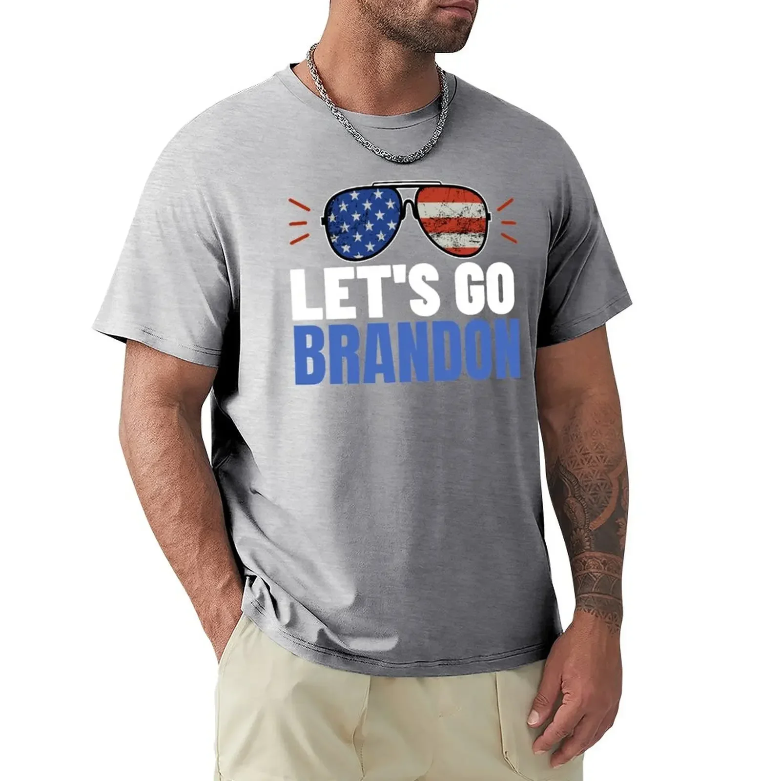 

Let's Go Brandon Flag Sunglasses T-Shirt boys animal print vintage clothes rapper graphic tees anime shirts men