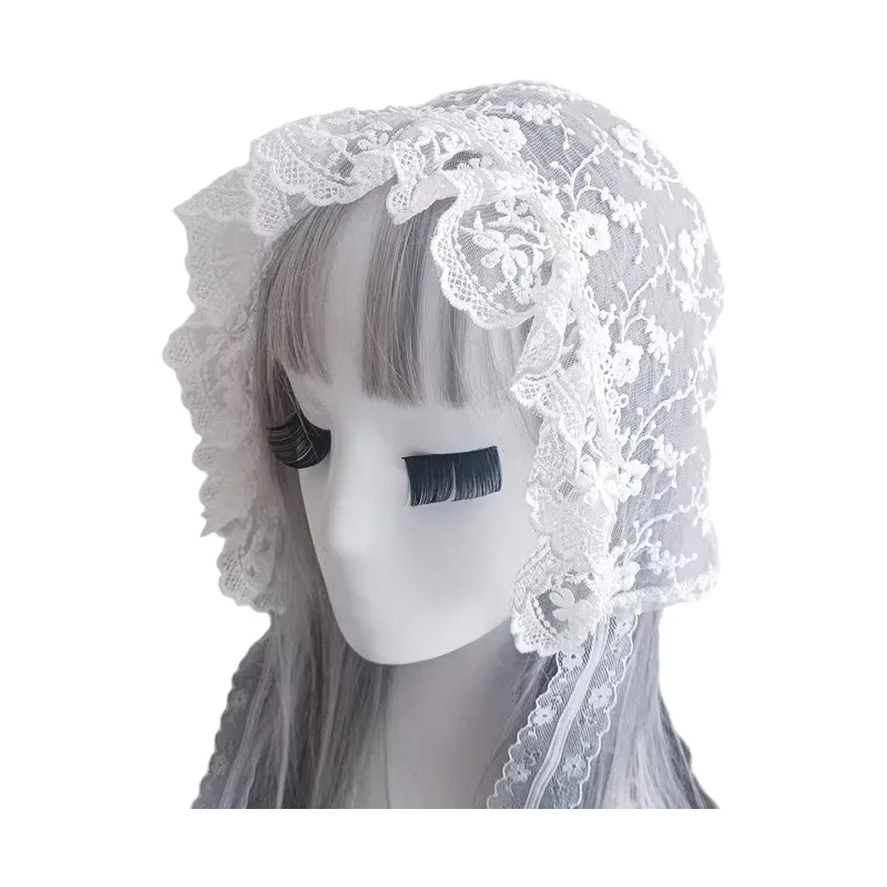 

Retro Lolita-style triangular lace embroidered headscarf for women vintage head covering suitable for women to wear