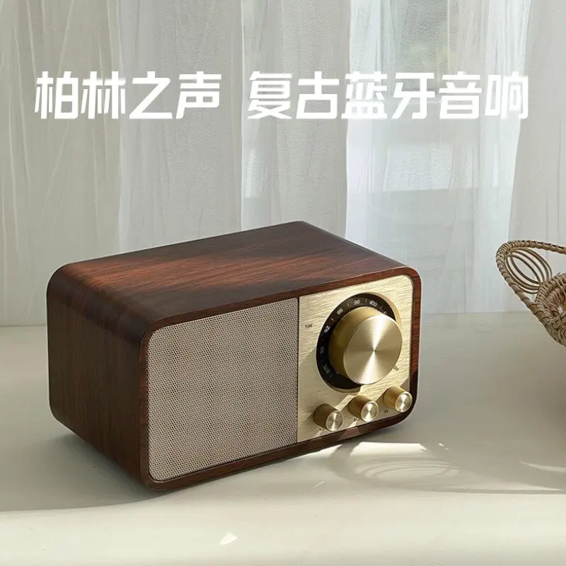 Retro Wooden Bluetooth Speaker Walnut FM Radio HiFi Bass Long Battery Life Desktop Home Decor Gift