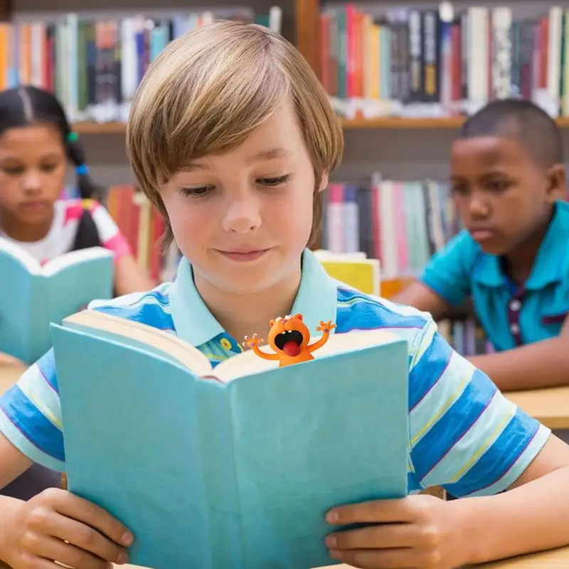 3D ที่คั่นหนังสือการ์ตูนสัตว์แบบแบนที่ตั้งหนังสือเครื่องหมายฮิปโปกระต่ายกระต่ายเครื่องเขียนสร้างสรรค์สำหรับเด็ก