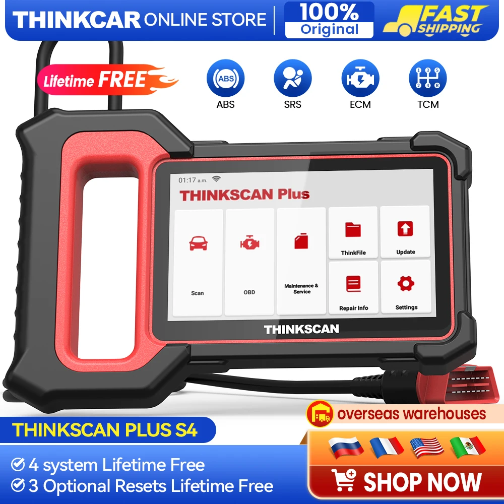 THINKCAR Thinkscan Plus S7 S4 OBD2 Automotive Diagnostic Tool 28 Resets ABS ECM TCM SRS BCM System Car Scanner code reader tools