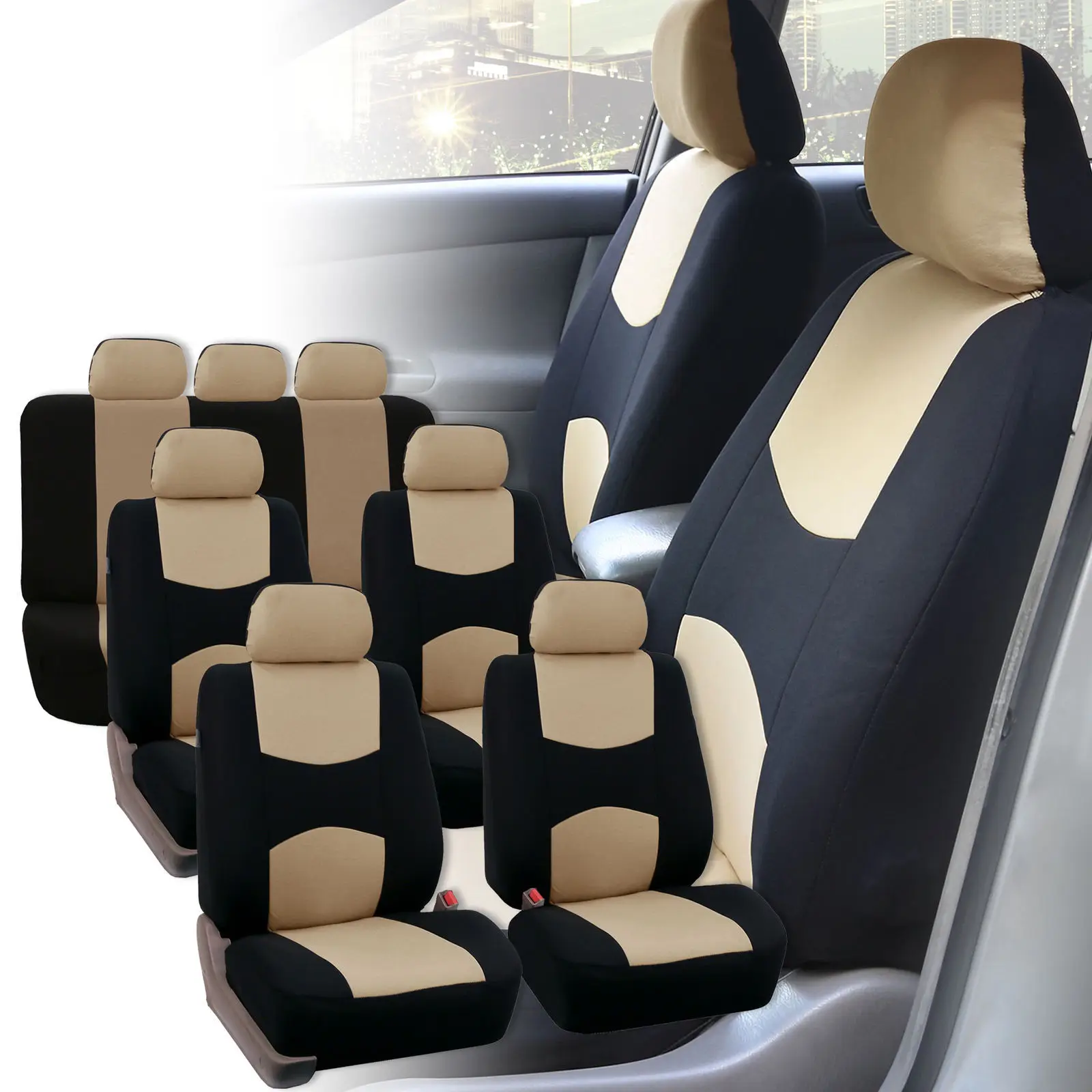 Universal 7 Colors Car New 7 Seats Cover Auto Car Seat Covers Ployester Cushion Full Set Front Rear For Sedans Seat Covers AT MT
