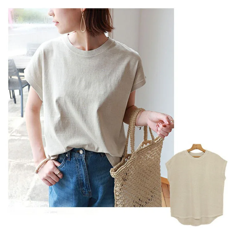 

Japan Rakuten 9 Colors Summer New Short Sleeve T-shirt Women Side Slit Curved Hem Base Shirt Women