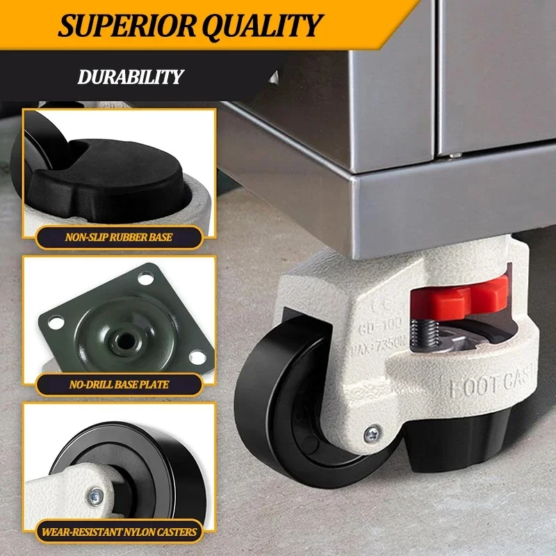 Adjustable Height Heavy Duty Leveling Caster Wheel, Universal Anti-slip Machine Casters for Workbench Vending Machine