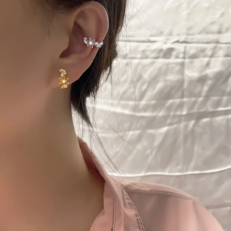 펑크 록 실버 컬러 클립 귀걸이 피어싱 없음 유행 알레르기 방지 귀마개 성명 연골 귀걸이 여성 쥬얼리