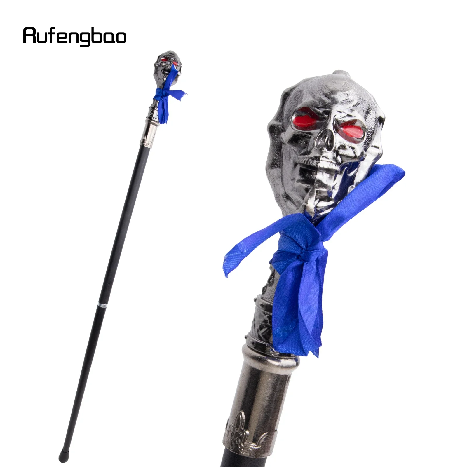 Silver Skull Head with Bow Tie Red Eye Decorative Stick - 36