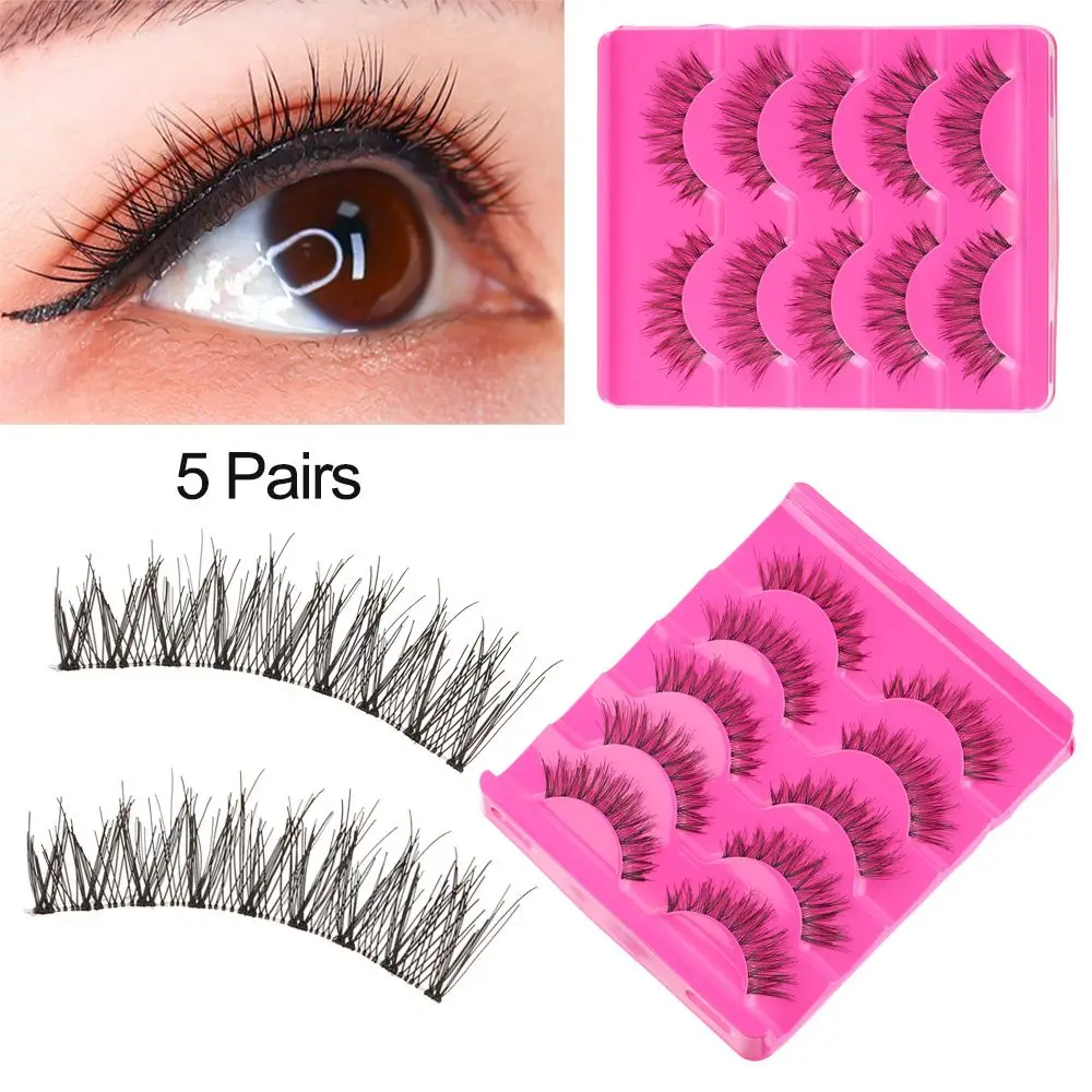 5 คู่ยาวสีดํา Handmade ขนตาปลอมปลอม Cross หนา Eye Lashes Extension