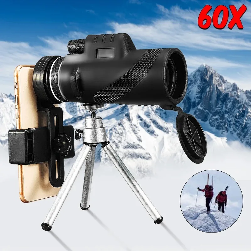 40X60 HD BAK4 Optical Lens Monocular Low Light Level Night Vision Waterproof Phone Telescope