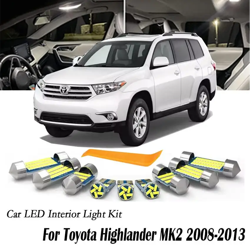 15Pcs Canbus For Toyota Highlander MK2 II 2008 2009 2010 2011 2012 2013 LED Interior Light Bulb Kit Car Dome Trunk Door Lamp