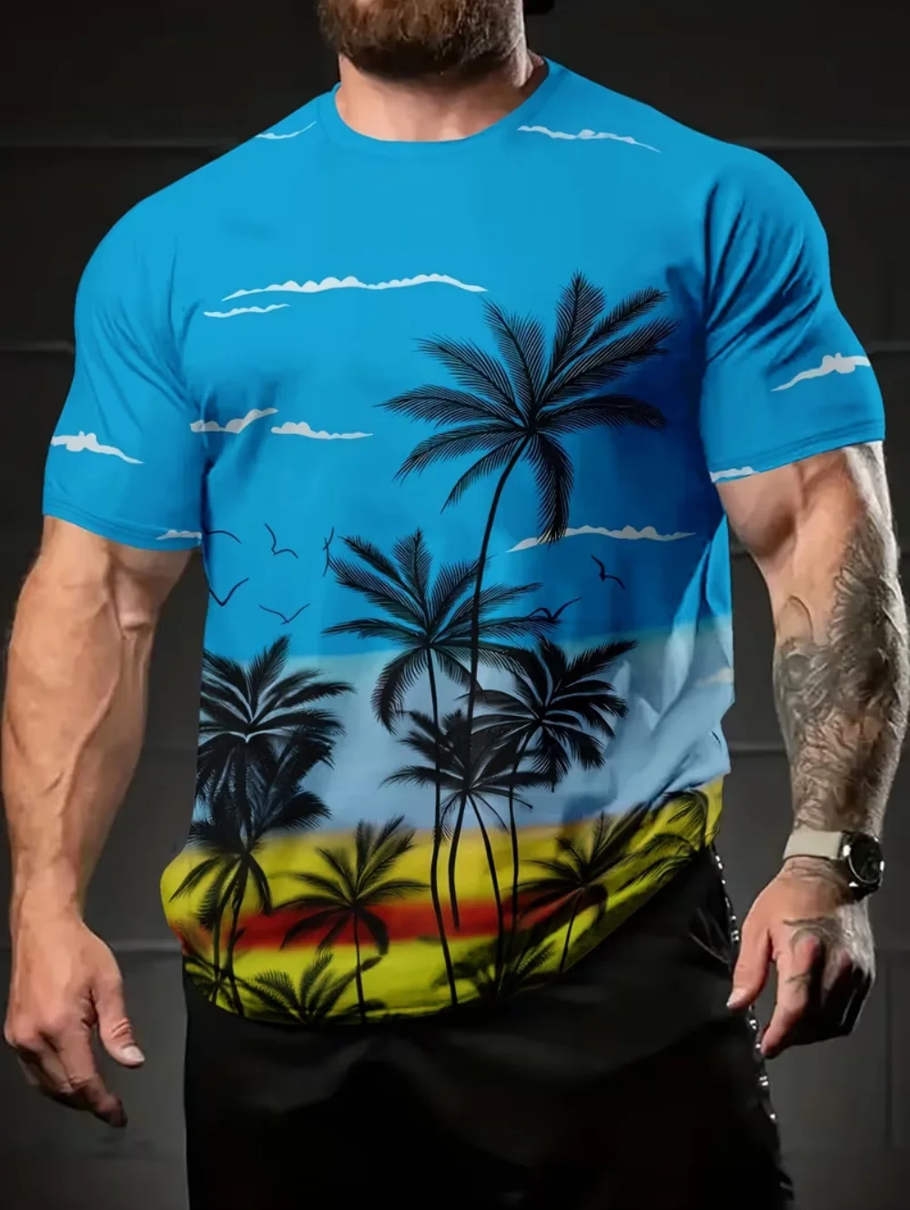 Male T-Shirts Beach Hawaiian Style 3D Printed Tops Summer Fashion Vacation Casual Short Sleeved for Men's Short-Sleeve T-Shirts