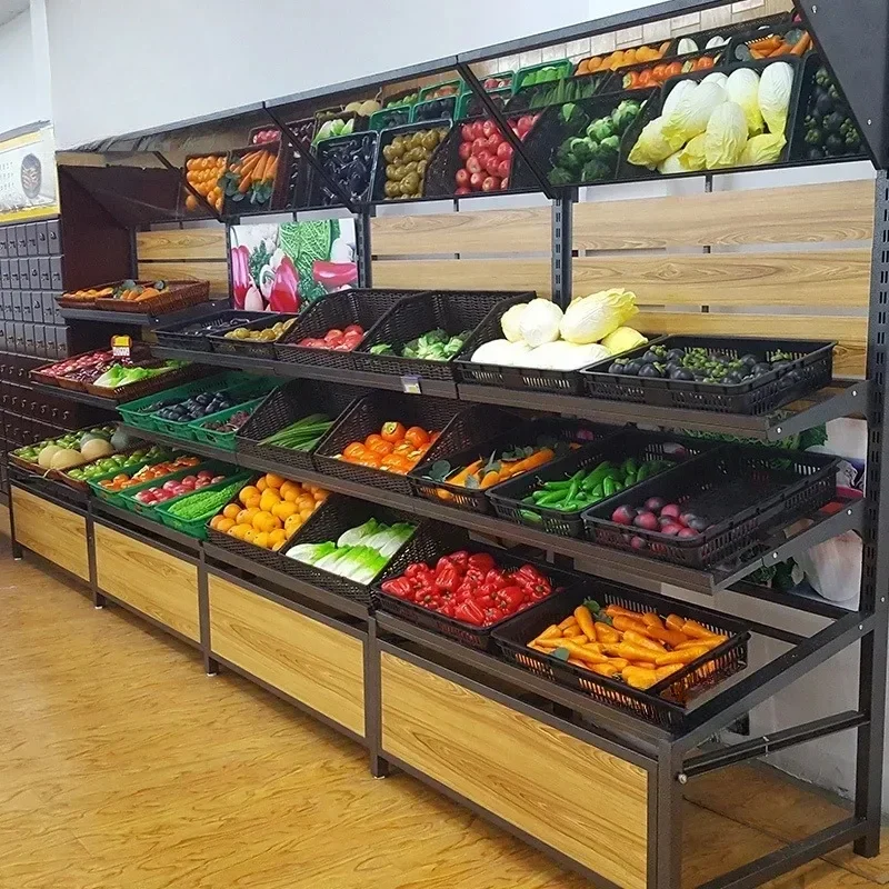 Fruit Racks Against The Wall with Big Capacity Vegetable Fruit Shelf Rack Supermarket Display Shelves