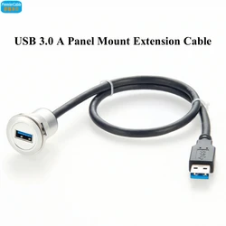 USB 3.0 A Male to Female Extension Cable Flush Panel Mount 5Gbps USB Type-A FeedThrough Extender Cord for Car Boat Dashboard
