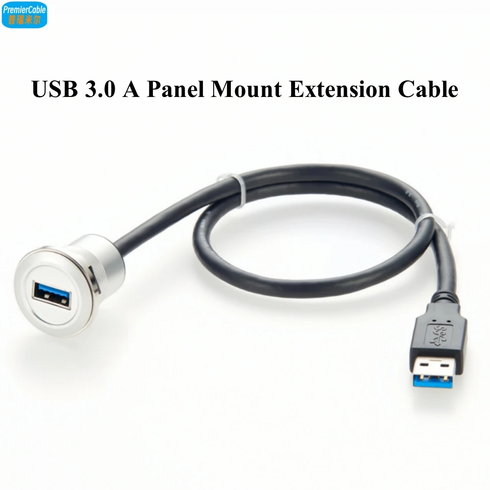 USB 3.0 A Male to Female Extension Cable Flush Panel Mount 5Gbps USB Type-A FeedThrough Extender Cord for Car Boat Dashboard