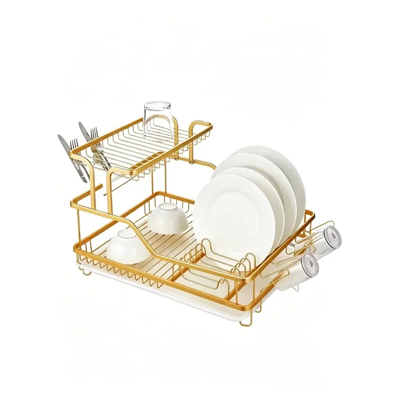 Aluminum Dish Rack Kitchen Sink Organizer Drainer Shelf for Plates Bowls Utensils Storage Holder Space Saving Drying Stand