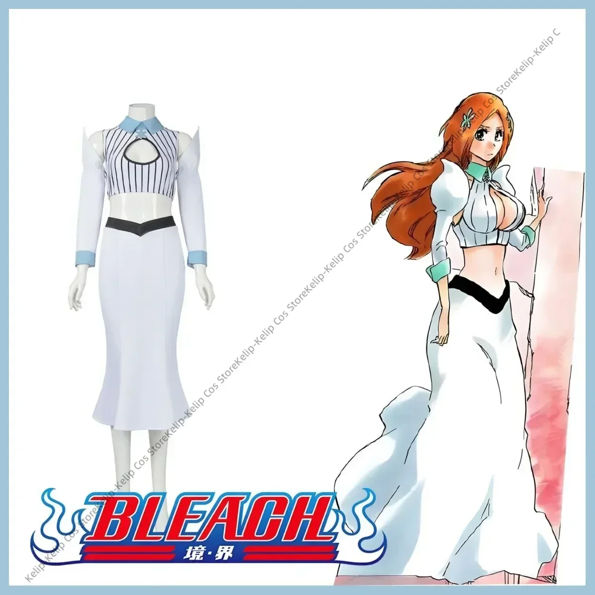 Anime  Inoue Orihime Cosplay Costume Princess White Dew Waist Long Skirt Headwear Woman Sexy Carnival Halloween Suit