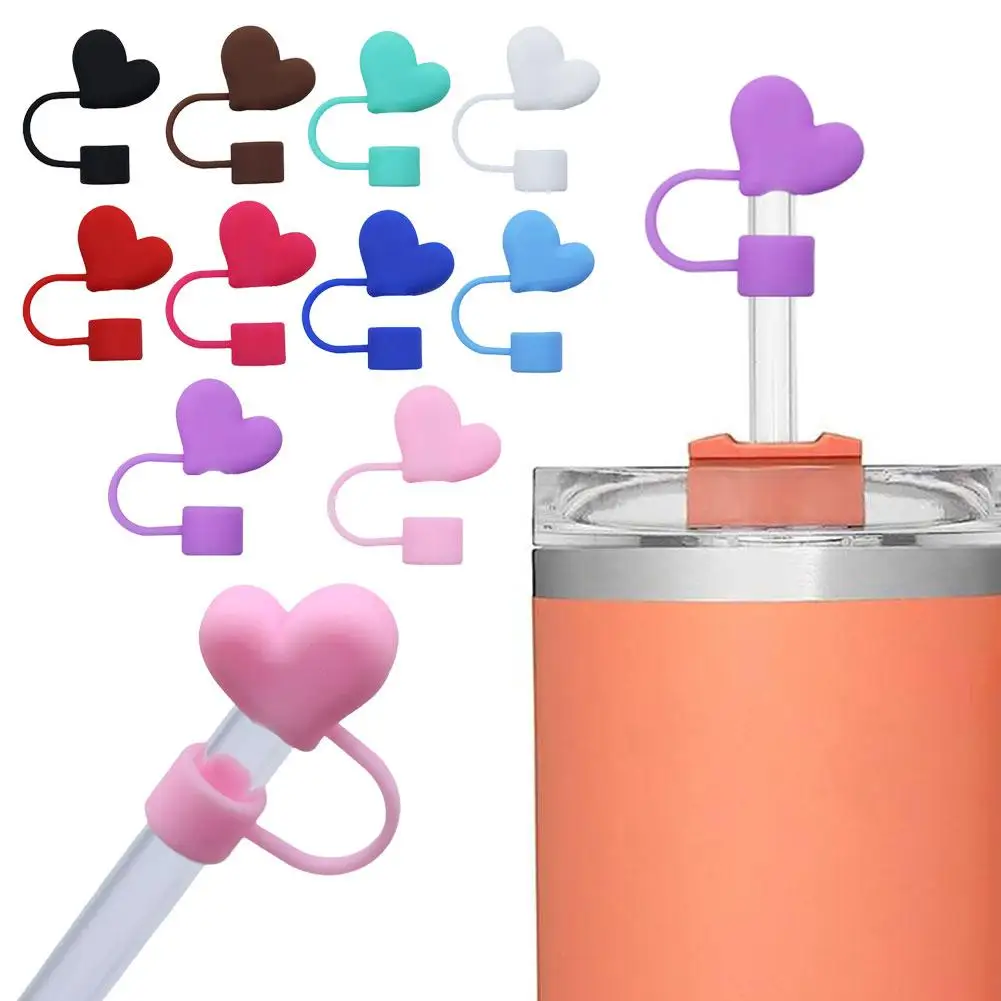 Tapa de cubierta de paja de amor, adornos de paja de silicona reutilizables para taza, cubierta de pajitas a prueba de fugas y polvo para accesorios de vaso N6s2