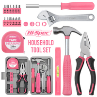 Hi-Spec 18pc Pink Compact Home Tool Set w/ Leveling Device&CR-V Pliers-Women's DIY Repair Kit with A4-Size Organizer, Gift-Ready