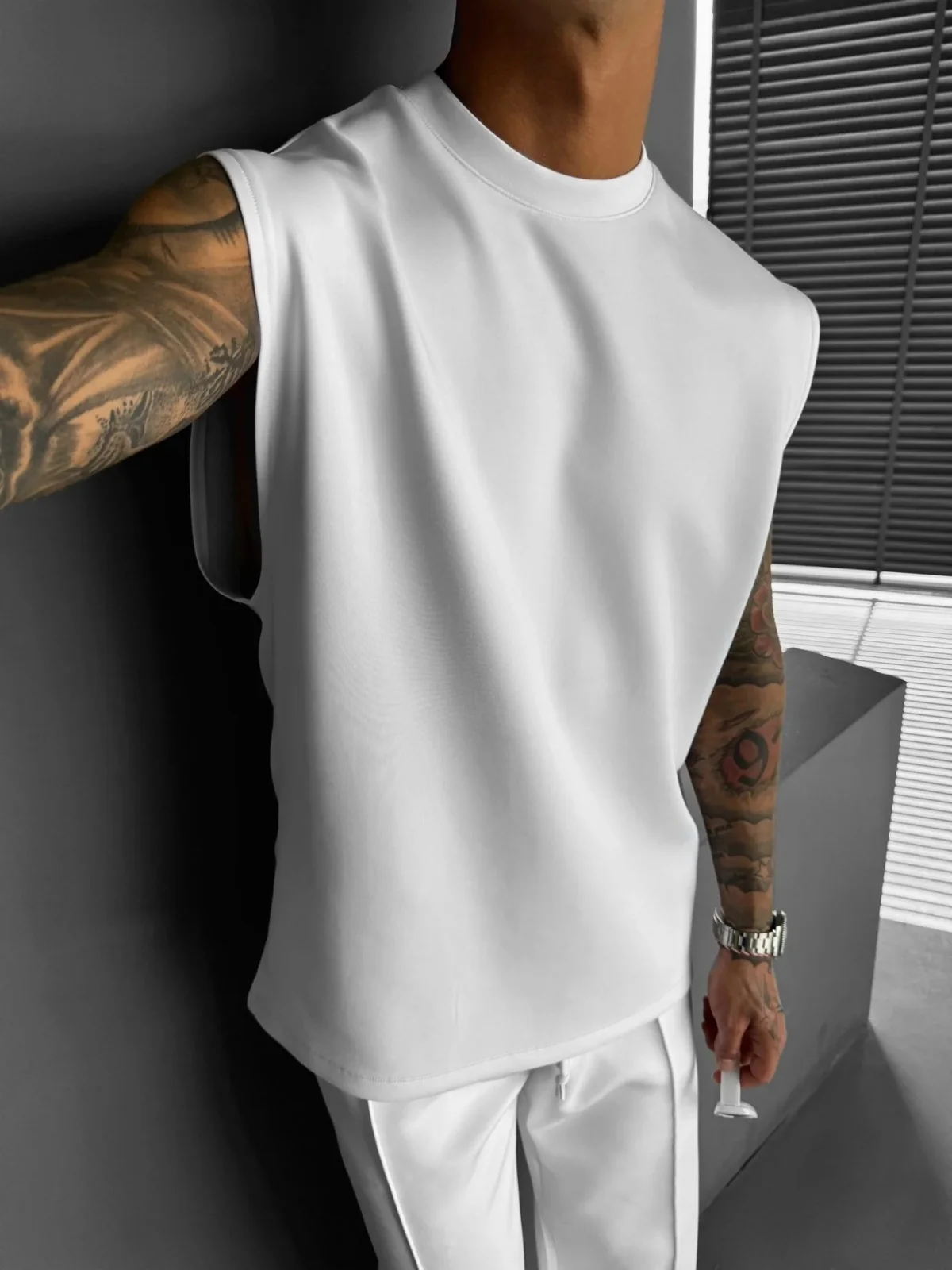 Men 2025 summer new sports casual fashion crewneck vest solid color quick dry loose sports vest