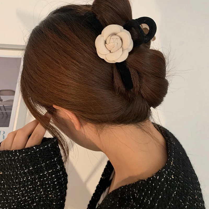 

New Flocking Flower Hairpin Fashion And Elegant Ponytail Clip Women Hair Grips Trend Heawear Ornament Accessories For Girl