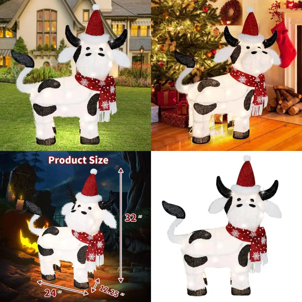 

32 3D LED Lighted Christmas Cow Outdoor Lawn Decoration for Holiday Season