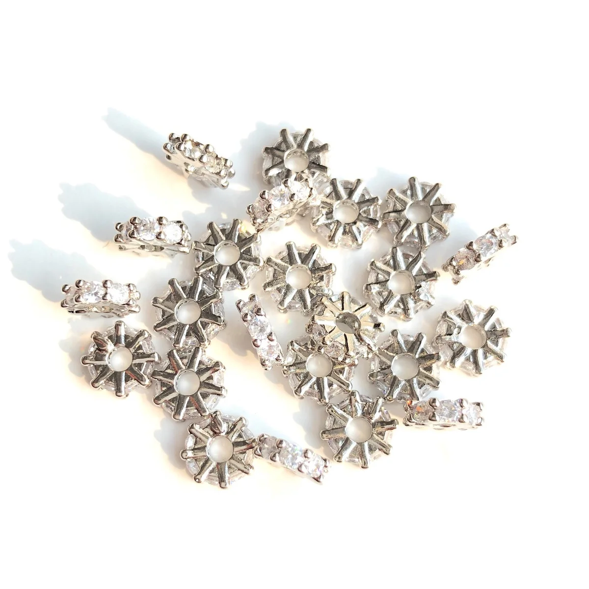 20pcs 6mm Zirconia Pave Wheel Spacers Gold-Plated Rondelle Beads for Women Bracelet Necklaces Waist Jewelry Accessories Making