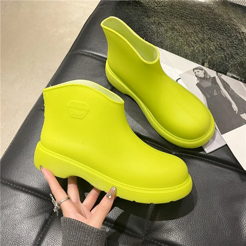 Korean Models Rain Shoes Ladies Short Tube Waterproof Rubber Shoes Low-top Water Shoes Outdoor Non-slip Rain Boots Solid Color