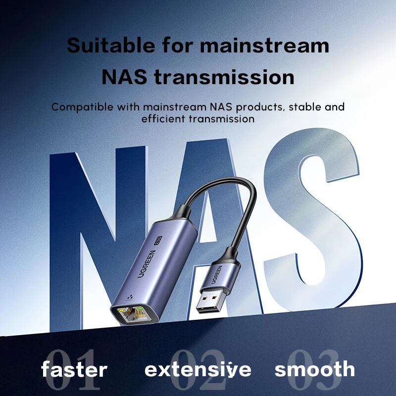 UGREEN USB A-이더넷 어댑터 2.5Gb, USB 3.0-RJ45 컴퓨터 네트워크 인터넷 LAN 이더넷 동글 (노트북용)