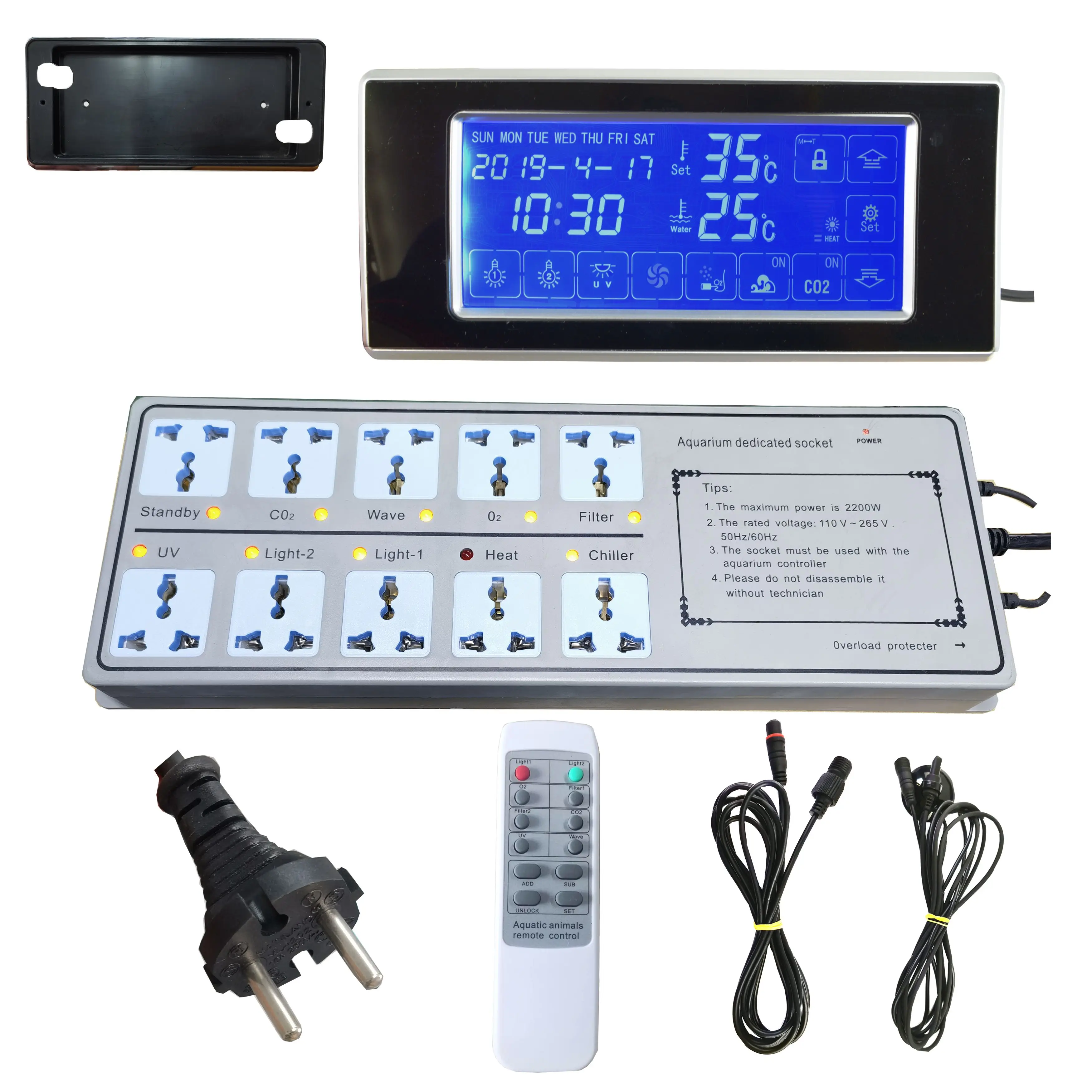 D1WY128 Smart Control Socket for Fish Aquarium-Rectangle Plastic Design Living Room Use European Standard Box Packed 110-240V