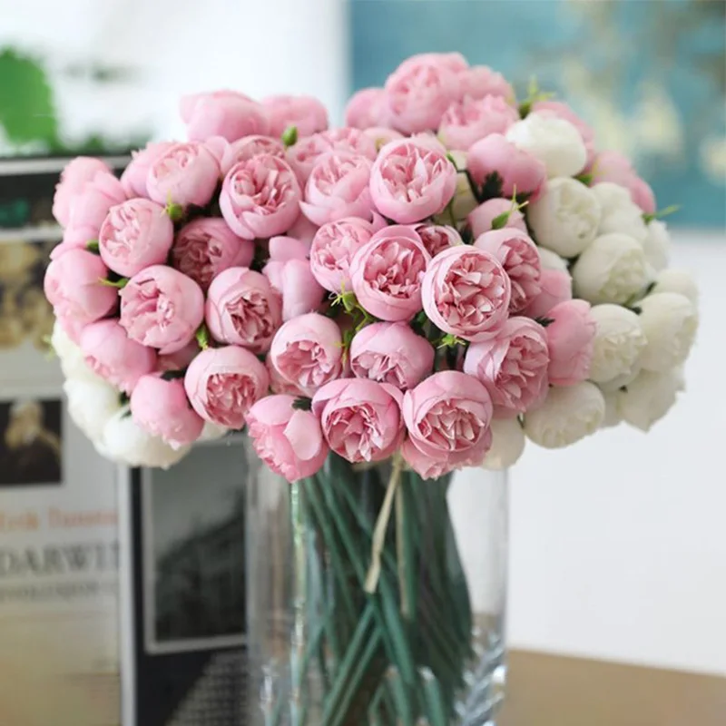 27 Heads Artificial Rose Peony Flowers Bridal Bouquet for Home Party Table DIY Decor Fake Flowers Wedding Decoration Flowers