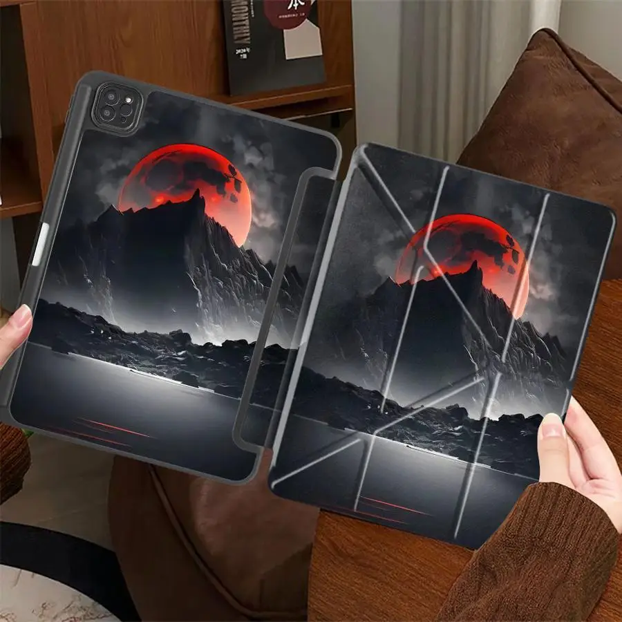 Holder Cover Tablet Case For iPad Pro 2025 Air 4 5 M3 M2 M4 11inch Pro 11th 10th 9th 8th 7th 12.9inch Mini 6 7 Red Sun Mountain