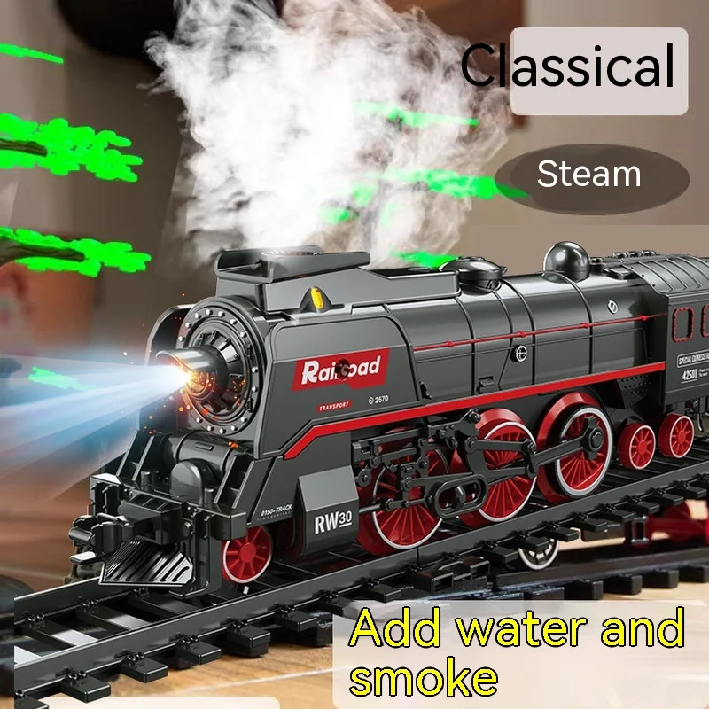 Retro Steam Train Simulation High Speed Rail Parking Lot Children's And Boys Electric Track Toys Retro Model Gift