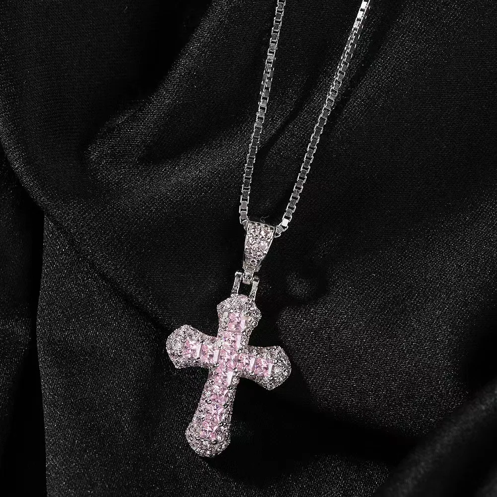 2024New Stainless Steel Men Women Hip Hop Cross Pendant Necklace Zircon Chain Iced out Bling Necklaces Punk Jewelry Fashion Gift