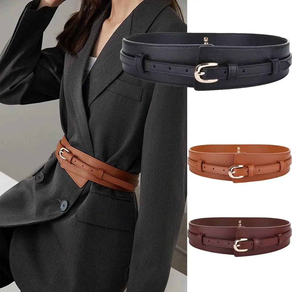 

Retro Luxury Design Leather Wide Belt Dual-use Versatile Trouser Dress Belts Detachable Pin Buckle Waistband